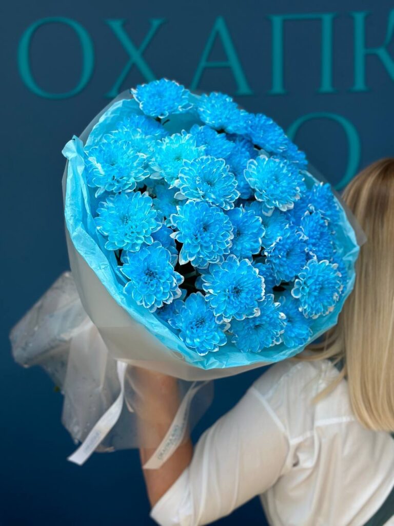 Букет хризантем кустовых синих, 7 штук купить