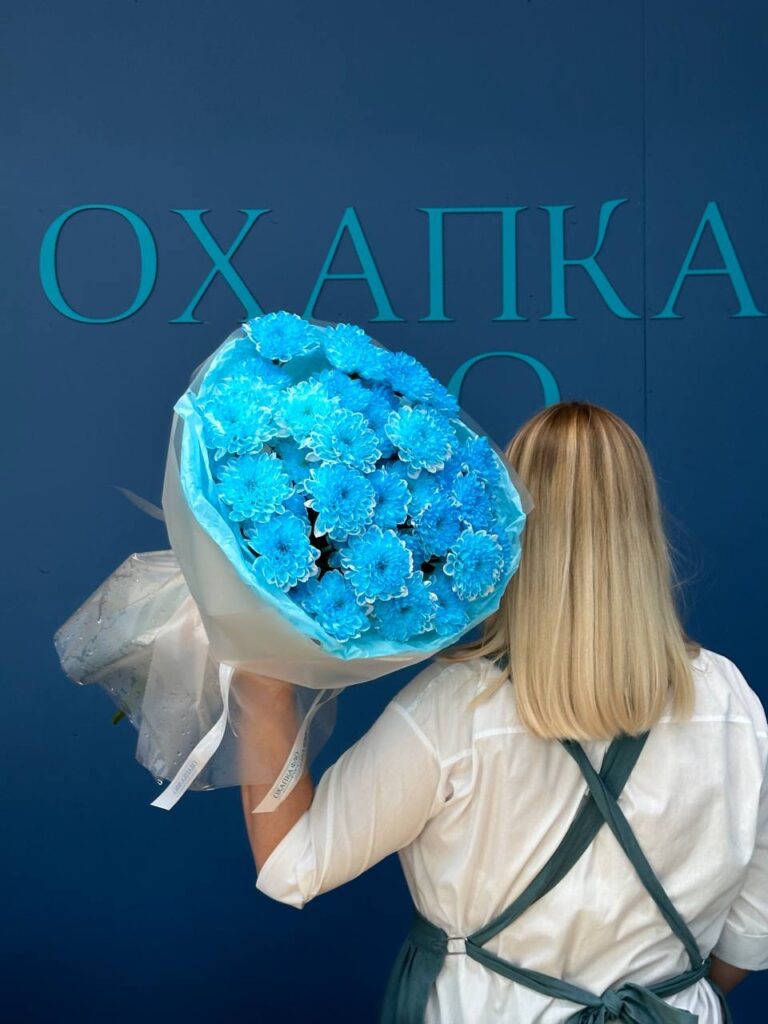 Букет хризантем кустовых синих, 7 штук купить