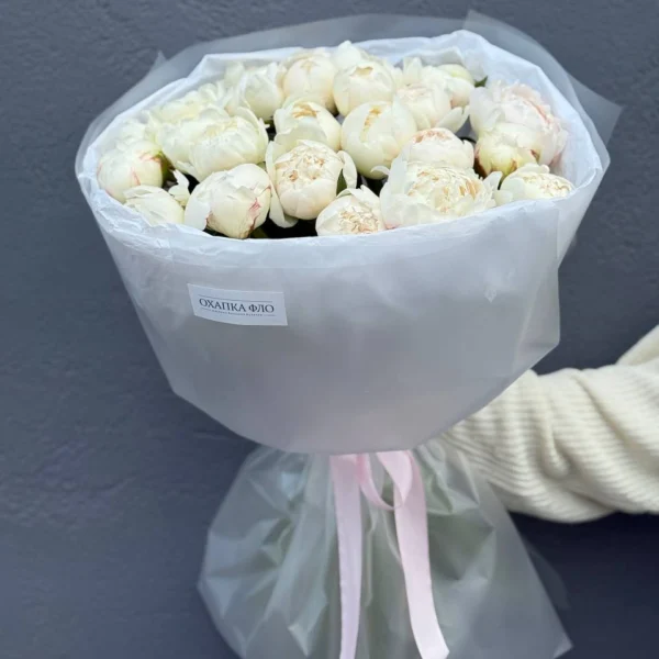 Букет белых пионов Айсберг 25 штук. Купить