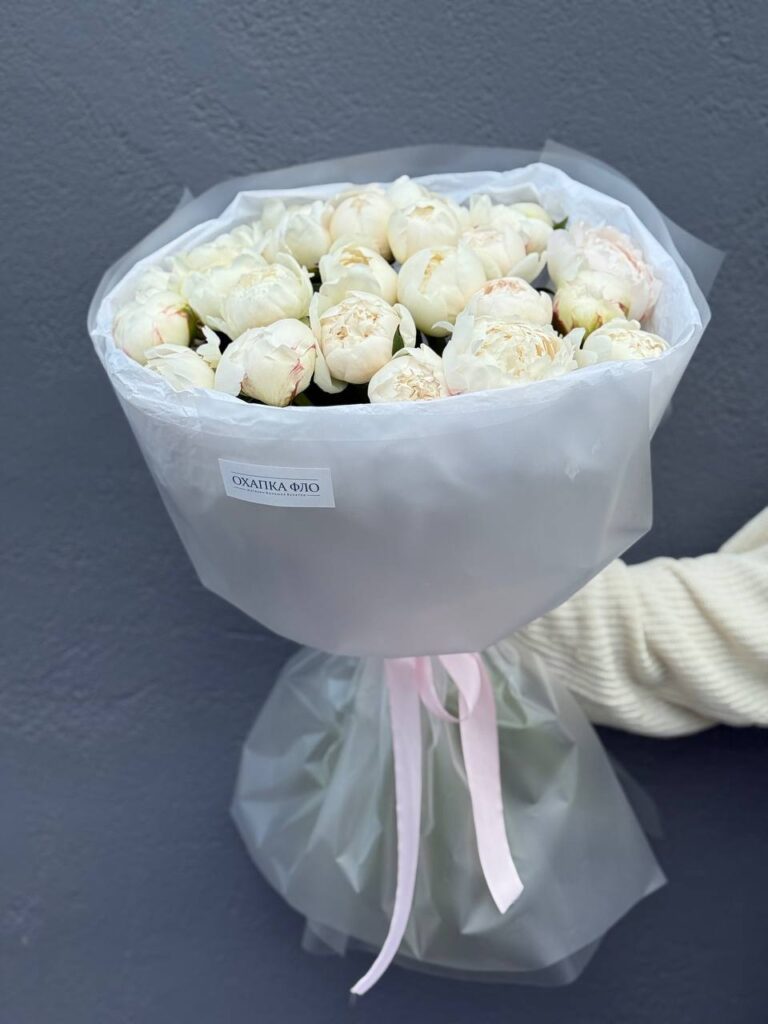 Букет белых пионов Айсберг 25 штук. Купить