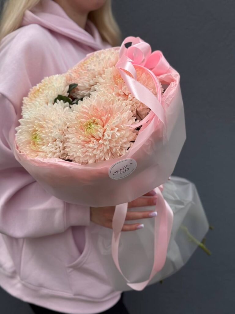 Букет розовых хризантем, 5 шт.