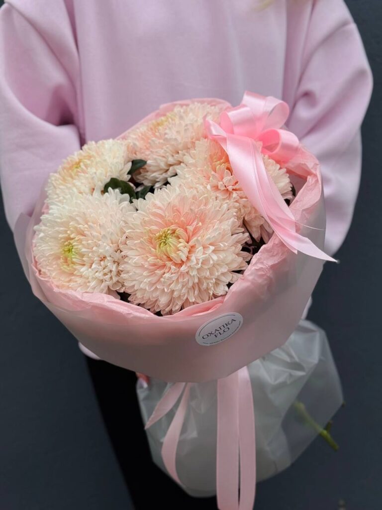 Букет розовых хризантем, 5 шт.