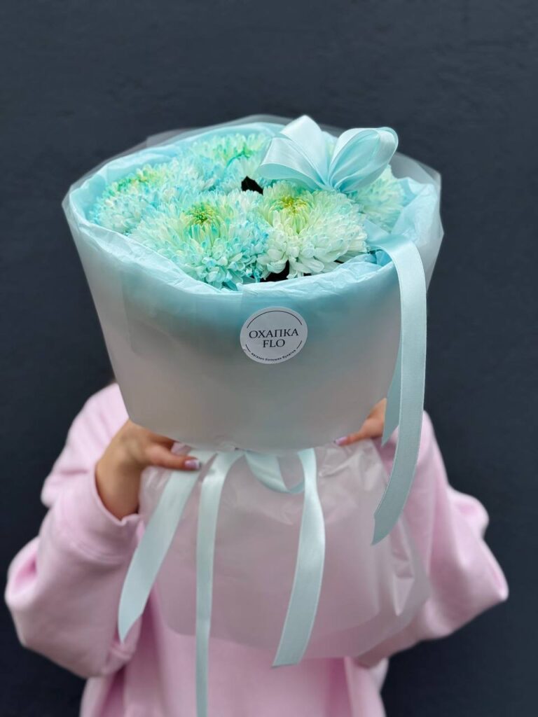 Букет голубых хризантем, 5 шт.