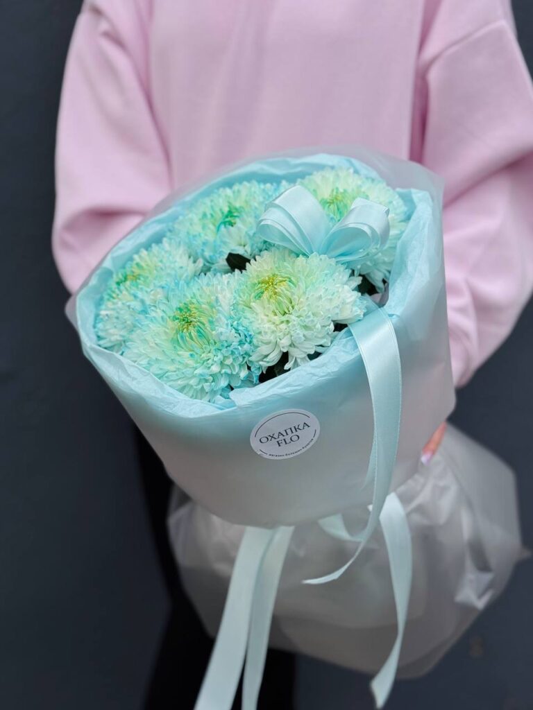 Букет голубых хризантем, 5 шт.