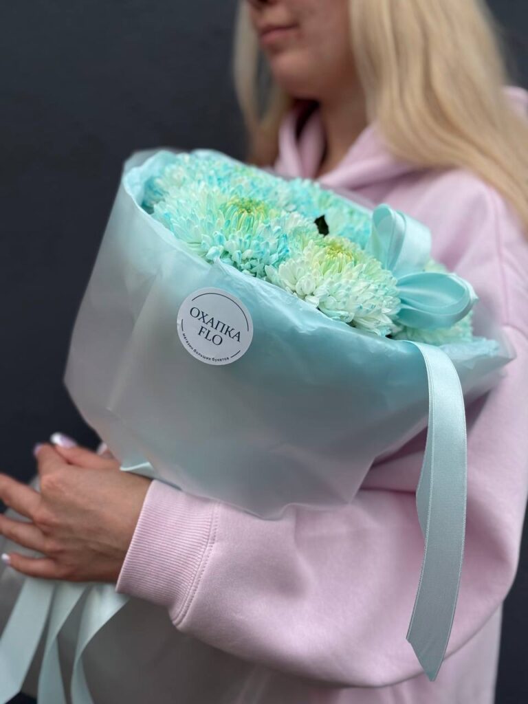 Букет голубых хризантем, 5 шт.