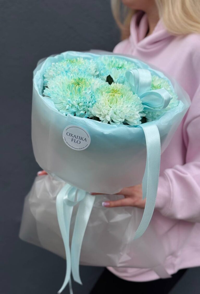 Букет голубых хризантем, 5 шт.