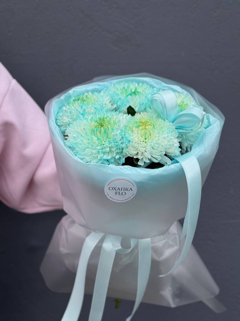 Букет голубых хризантем, 5 шт.