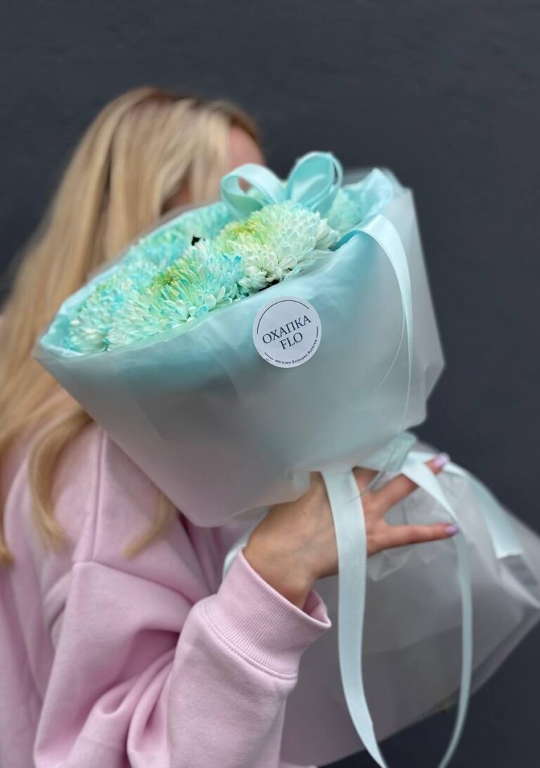 Букет голубых хризантем, 5 шт.