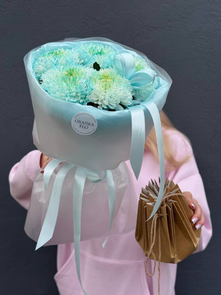 Букет голубых хризантем, 5 шт.