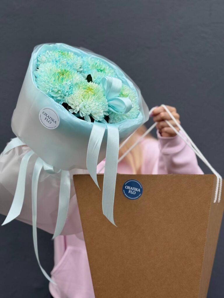 Букет голубых хризантем, 5 шт.