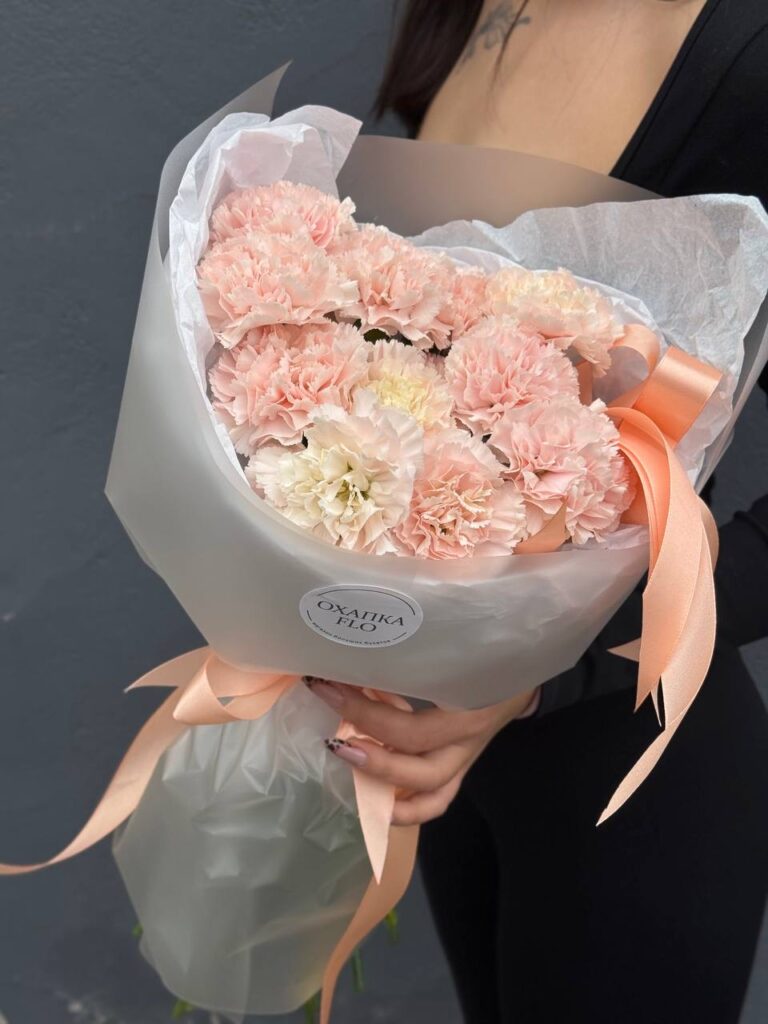 Букет диантусов, 15 шт, пудровых