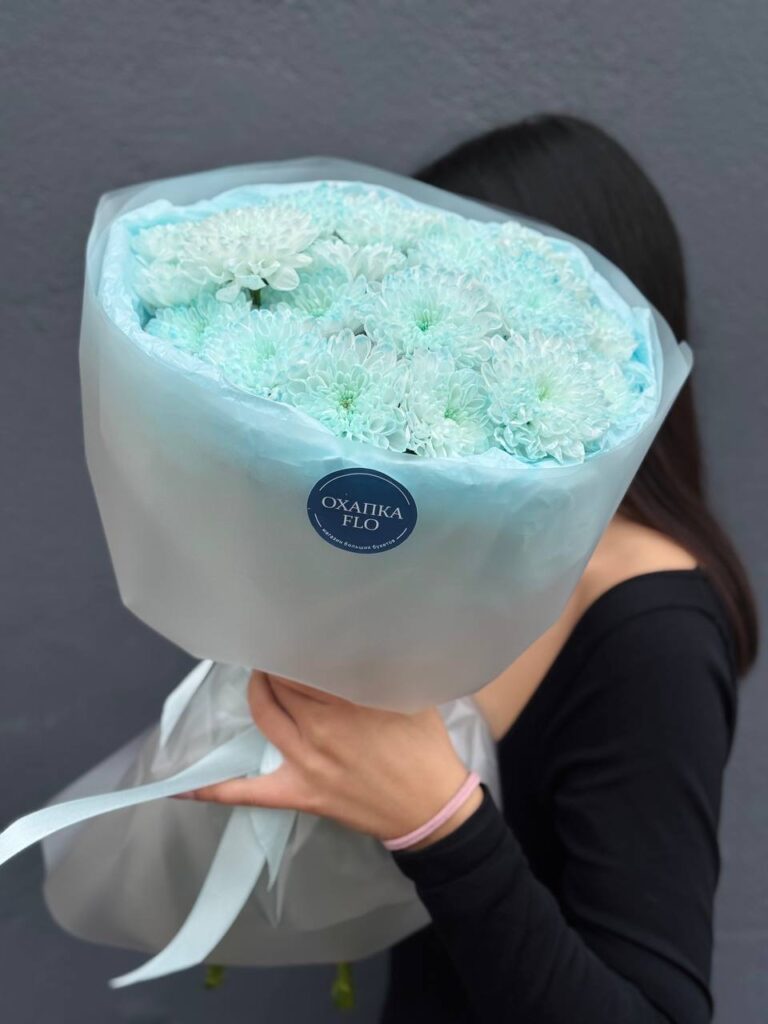 Букет голубых хризантем, 5 шт