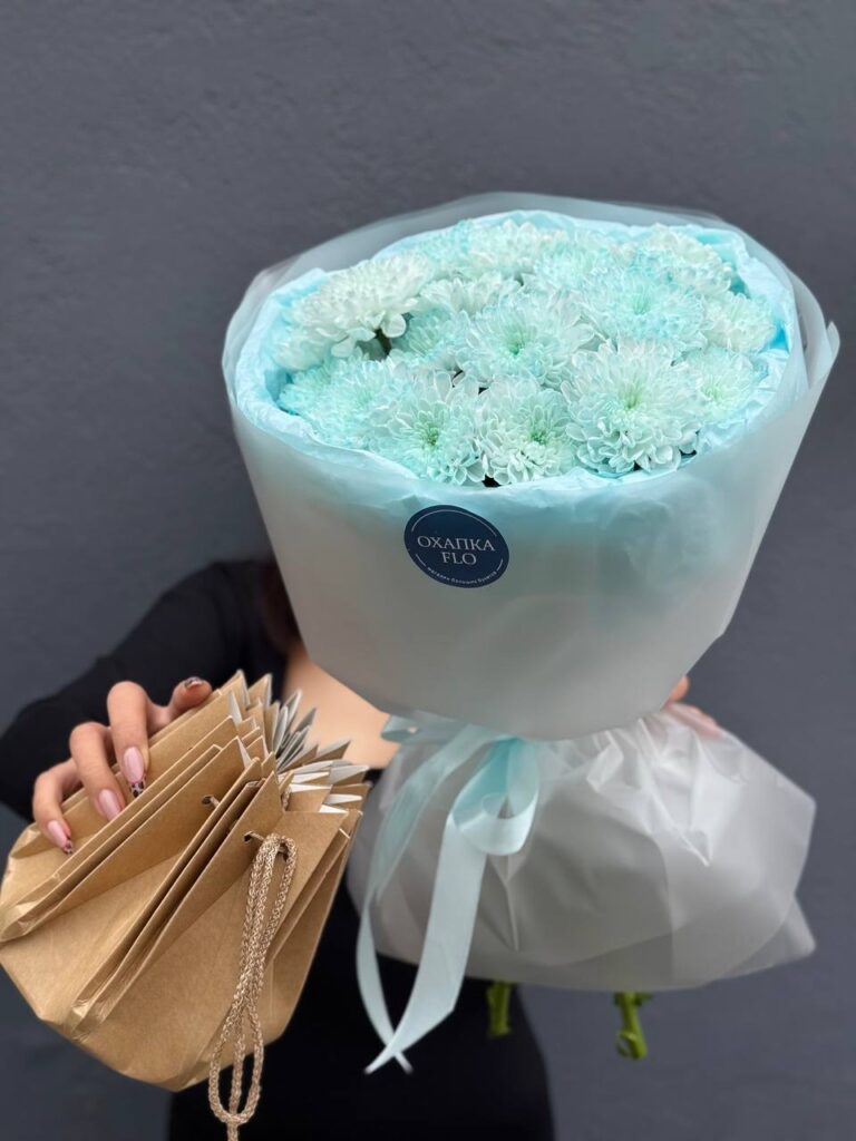 Букет голубых хризантем, 5 шт