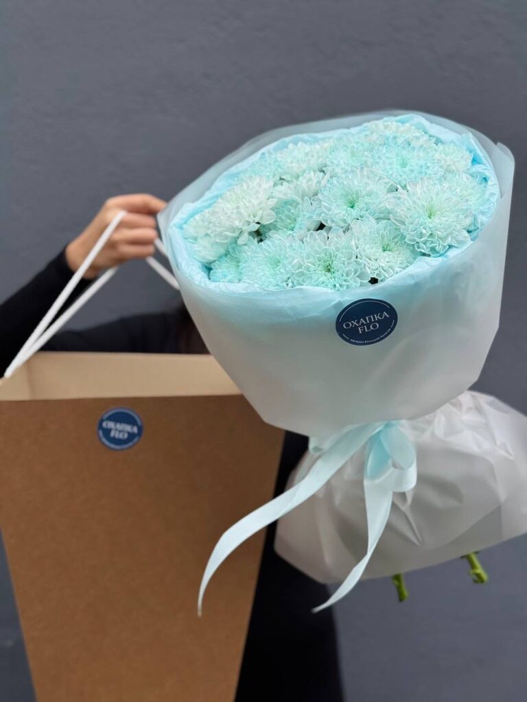 Букет голубых хризантем, 5 шт