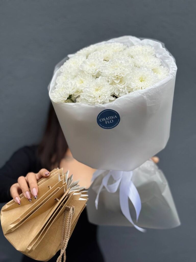 Букет хризантем, 5 шт, белых