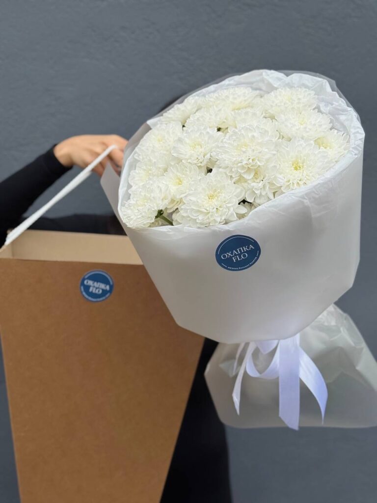 Букет хризантем, 5 шт, белых